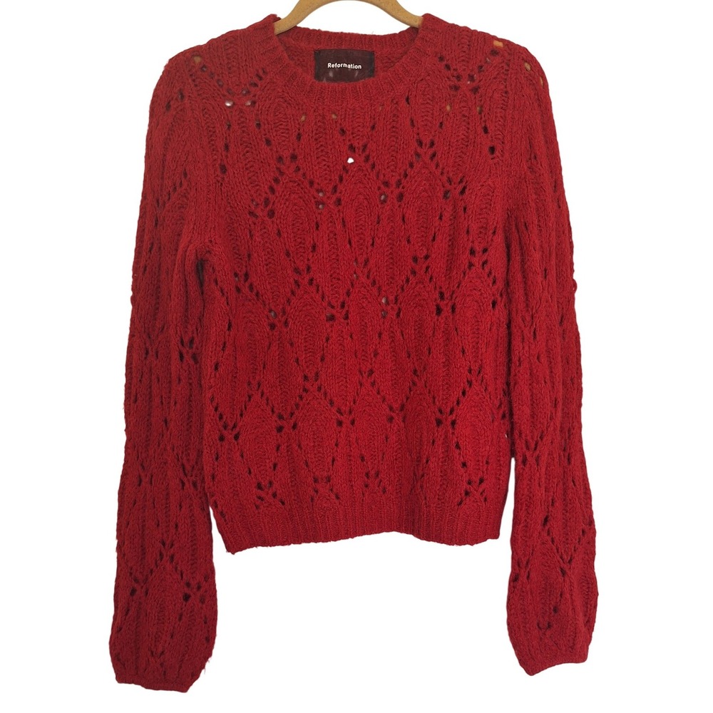 Reformation Red Knit Alpaca Wool Sweater Sz M